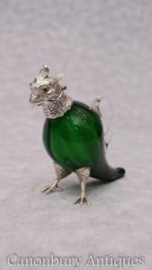 Viktorianische Silber Platte Papagei Glas Getränke Spender Dekanter