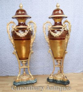 Pair Big French Cut Glas Amphora Urnen Vasen Louis XVI