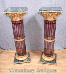 Pair Cut Glas Französisch Sockel Stand Tables Empire Korinthischen Säulen