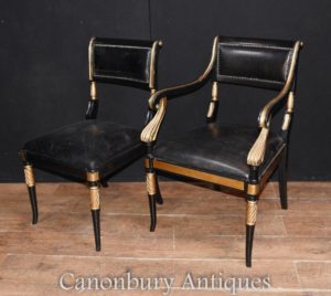 Paar Regency Lack Stühle Sessel Stuhl