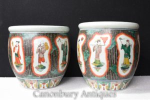 Paar chinesische Famille Verte Porzellan Pflanzer Schalen China Keramik