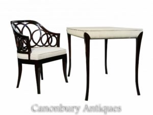 Englisch Regency Lacquer Desk Chair Weiß Shagreen Set