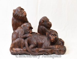 Hand geschnitzte Schwarzwälder Affe Carving Chimp Troop Gibbon