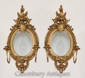 Paar Französische Louis XVI vergoldete Girandoles Spiegel Candelabras