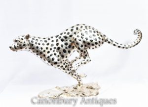 Silberne Bronze Lauf Cheetah Cat Statue Art Deco Panther