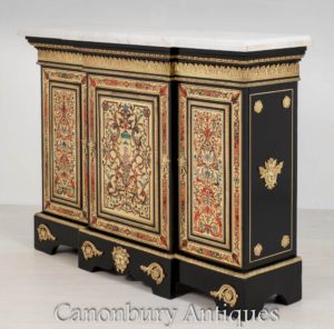 French Boulle Cabinet - Marketerie Inlay Antique Sideboard Server