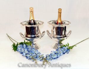 Paar Jugendstil Silberplatte Urnen - Wein Champagner Kühler