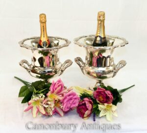 Paar Silberplatte Champagner Eimer - Campana Urne Weinkühler
