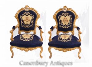 Paar Empire Arm Chairs - Französische Textil-Fauteuils