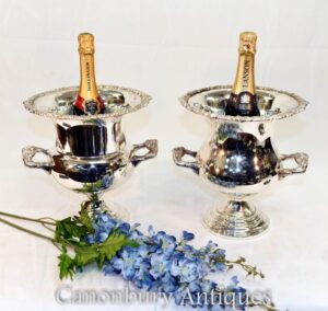 Paar Silberplatten Urnen - Edwardian Champagner Weinkühler