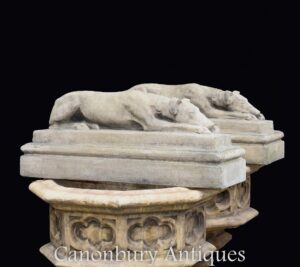 Paar Stein schlafender Hund Statuen - Klassische Hound Gatekeeper Statuen