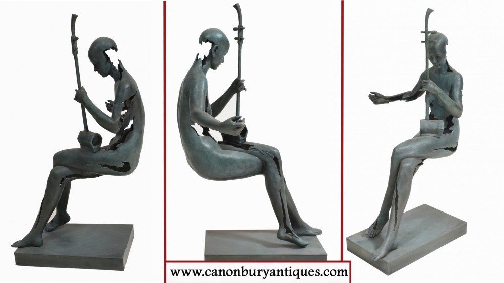 Abstrakte Kunststatue Musikerin Skulptur Bronze