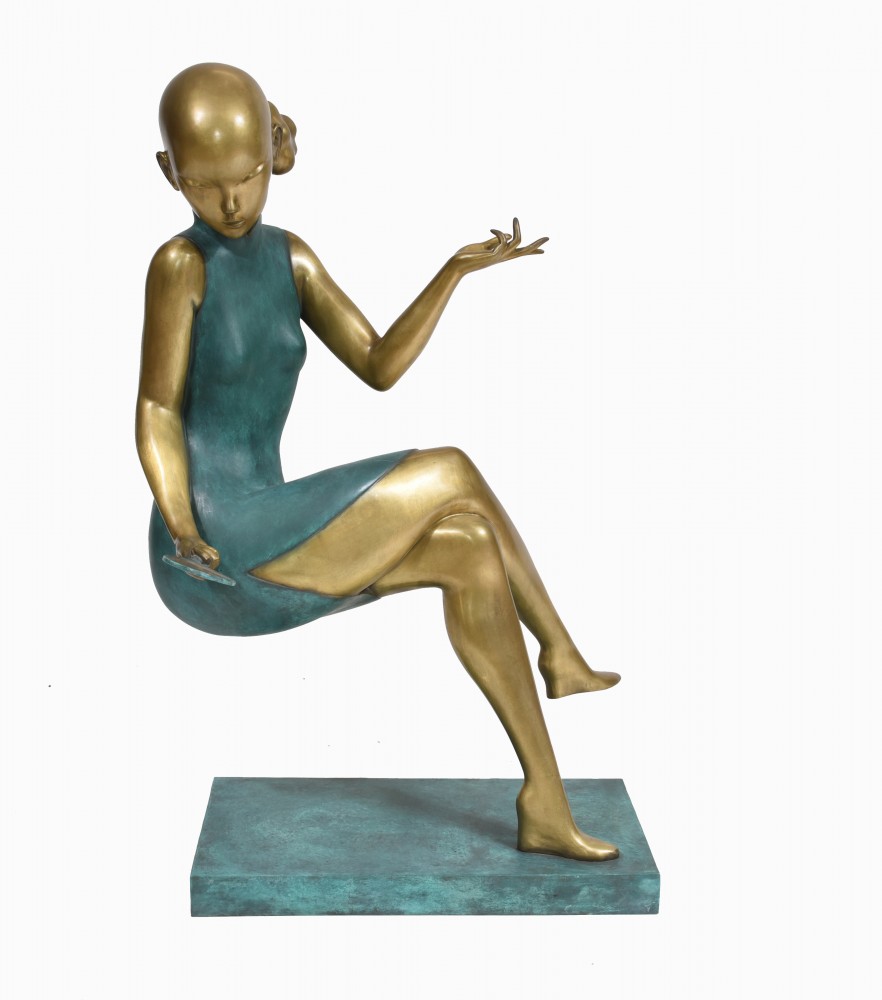 Art Deco Bronze sitzende Dame Statue Figur groß