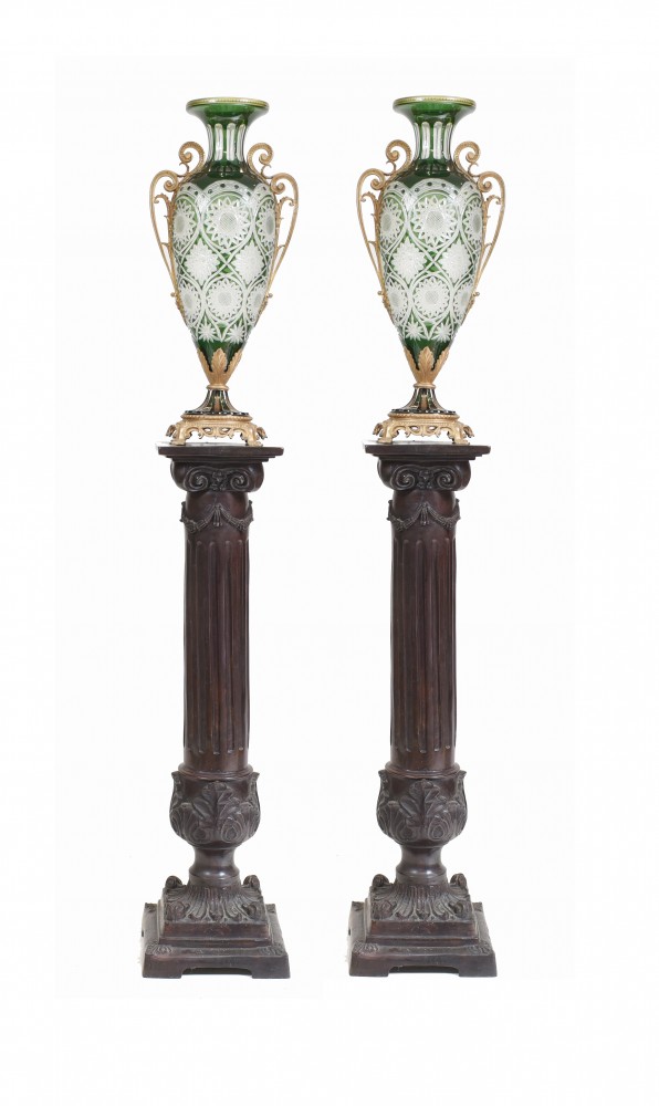 Paar Französische Vasen Empire Schliff Glas Amphoren Urnen