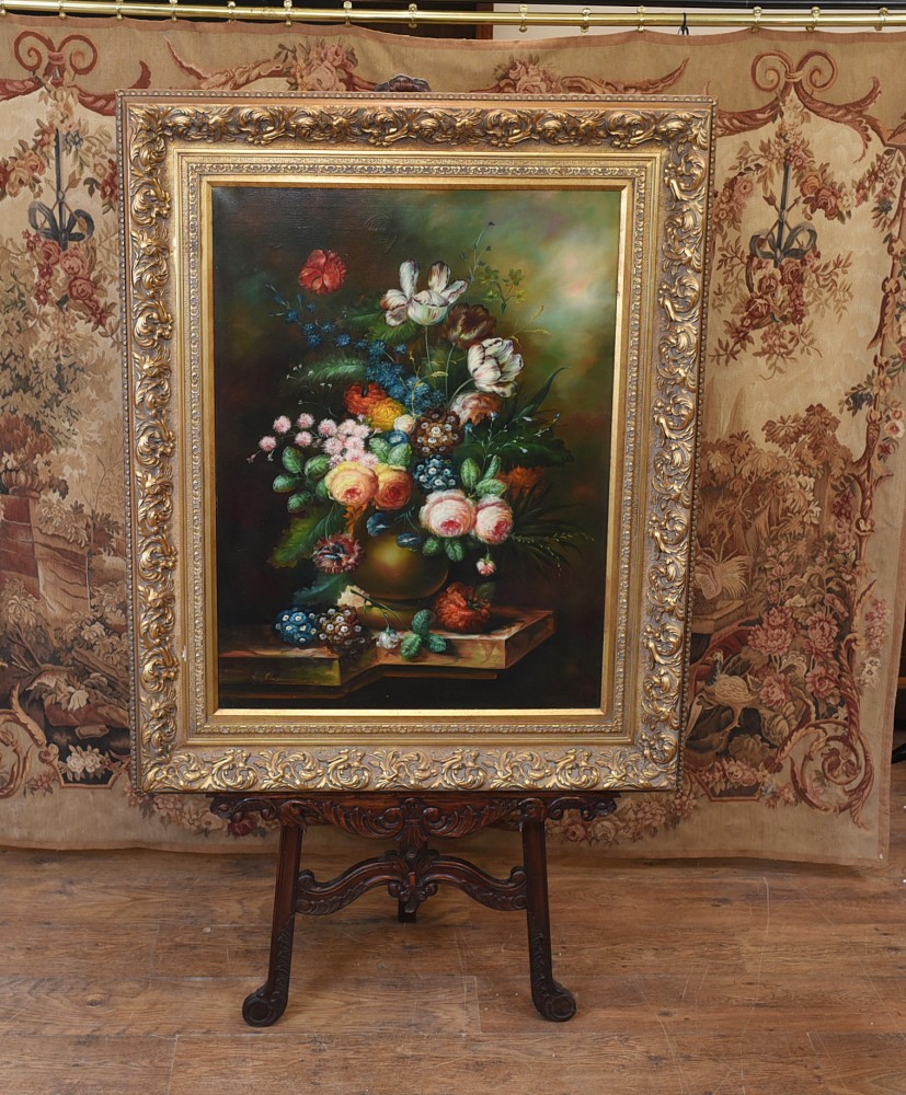 Viktorianisches Ölgemälde Stillleben Blumenkunst Vergoldeter Rahmen