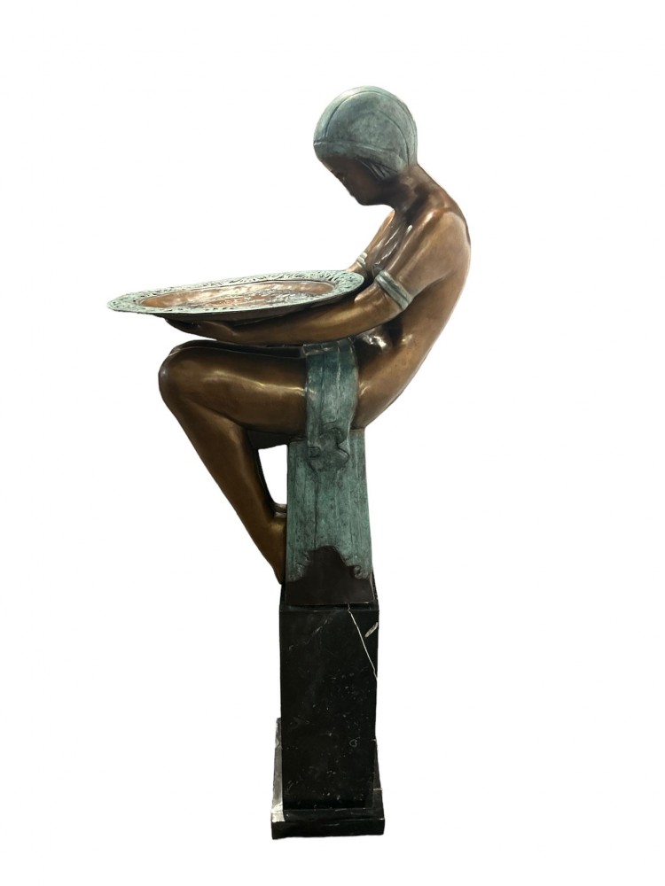 Art-Deco-Bronze-Sockelfigur Biba Roaring Twenties
