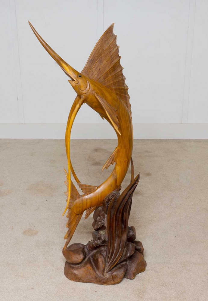 Große französische handgeschnitzte Marlin-Fisch-Skulptur-Statue