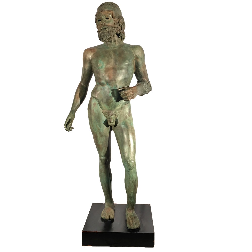 Große klassische griechische Sportlerstatue aus Bronze mit nacktem Gartenmännchen