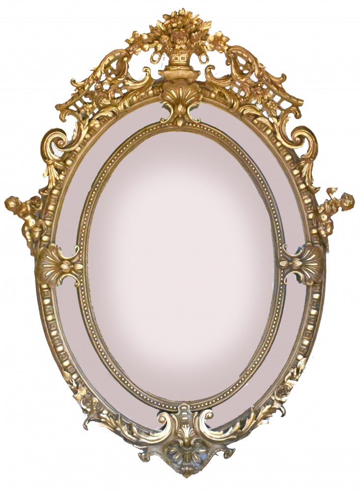 Großer französischer vergoldeter Spiegel mit ovalem Cherub-Rahmen Louis XVI