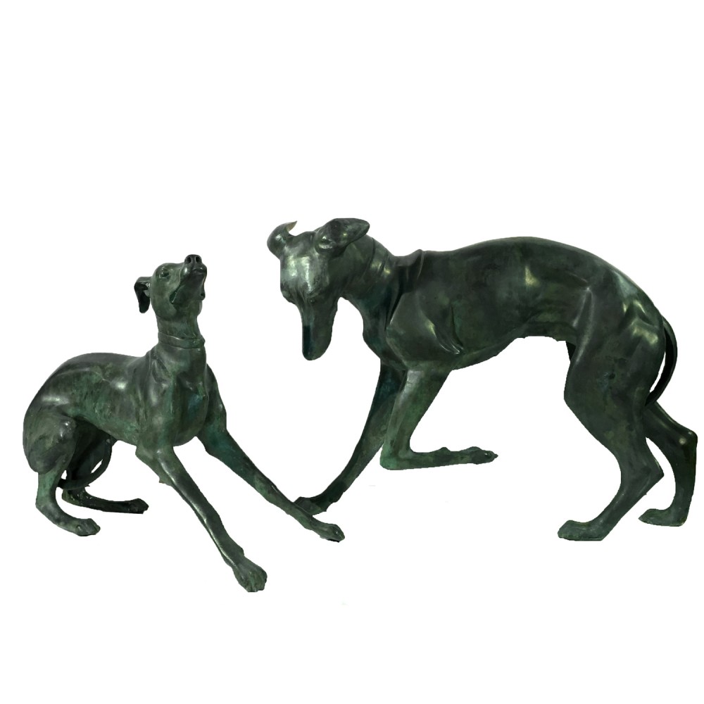 Paar Art Whippet Dog Statuen Gartenguss