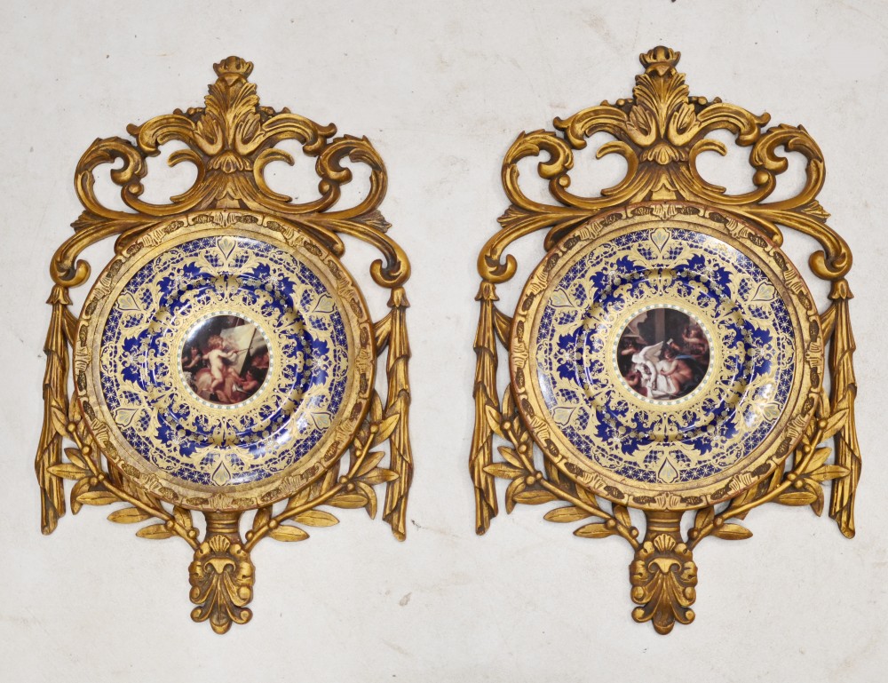 Paar französische Porzellantafeln, Paris Sevres-Teller, vergoldeter Rahmen