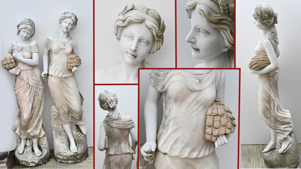 Paar italienische Marmorstatuen Maiden Two Seasons Classical