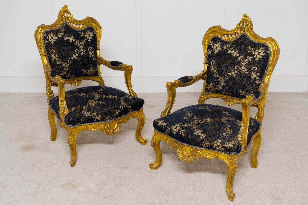 Paar vergoldete Sessel, französisches Rokoko, geschnitzt