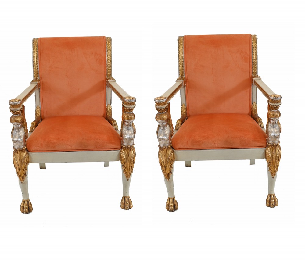 Paar italienische neoklassizistische Sessel mit Maiden-Armen