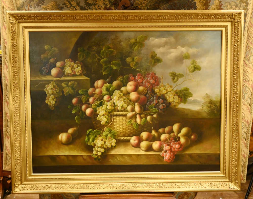 XL Französisches Stillleben Ölgemälde signiert F. Verdian Fruit Art
