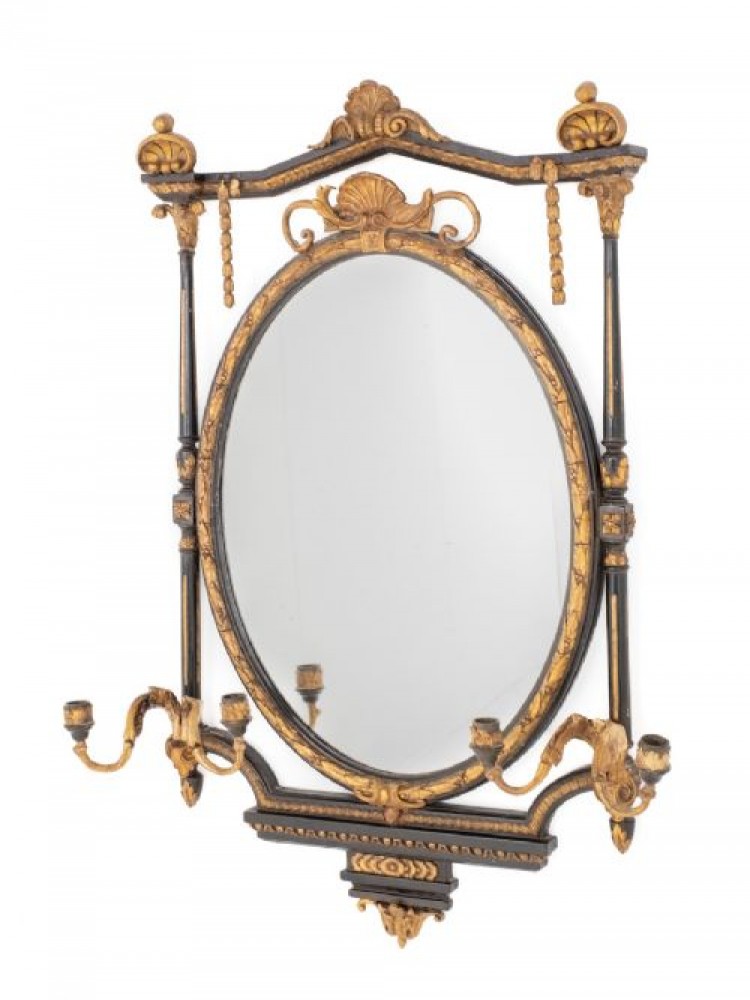Zeitgenössischer Regency-Spiegel aus ebonisiertem, vergoldetem Antikglas